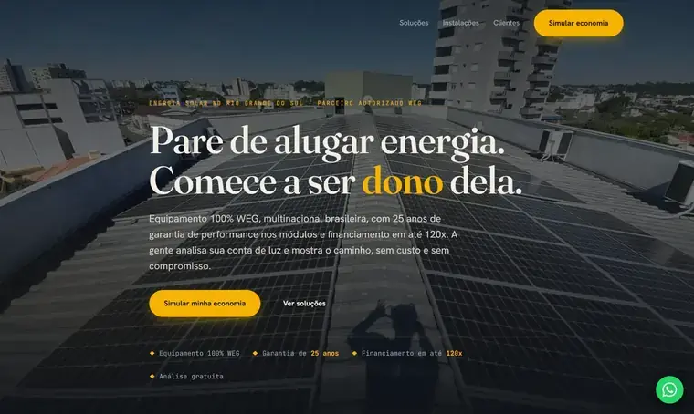 Site de energia solar criado pela Nebula